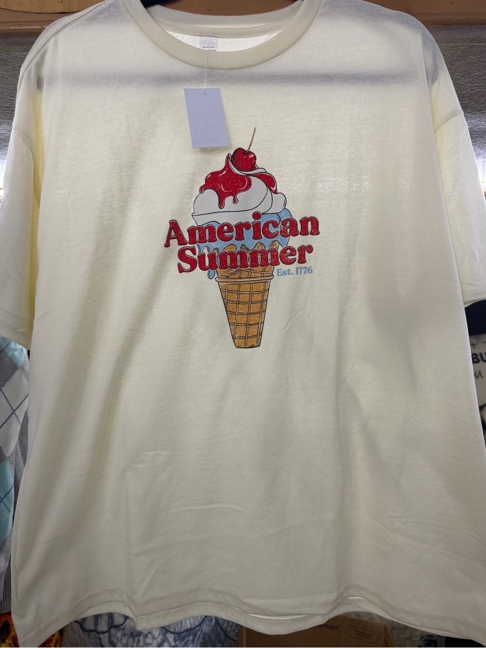 Source Unknown Cream Graphic "American Summer" Tee with Red Accents